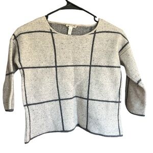 Eileen Fisher Wool Organic Cotton 3/4 Sleeve Peppered Window Pane Sweater PP XXS